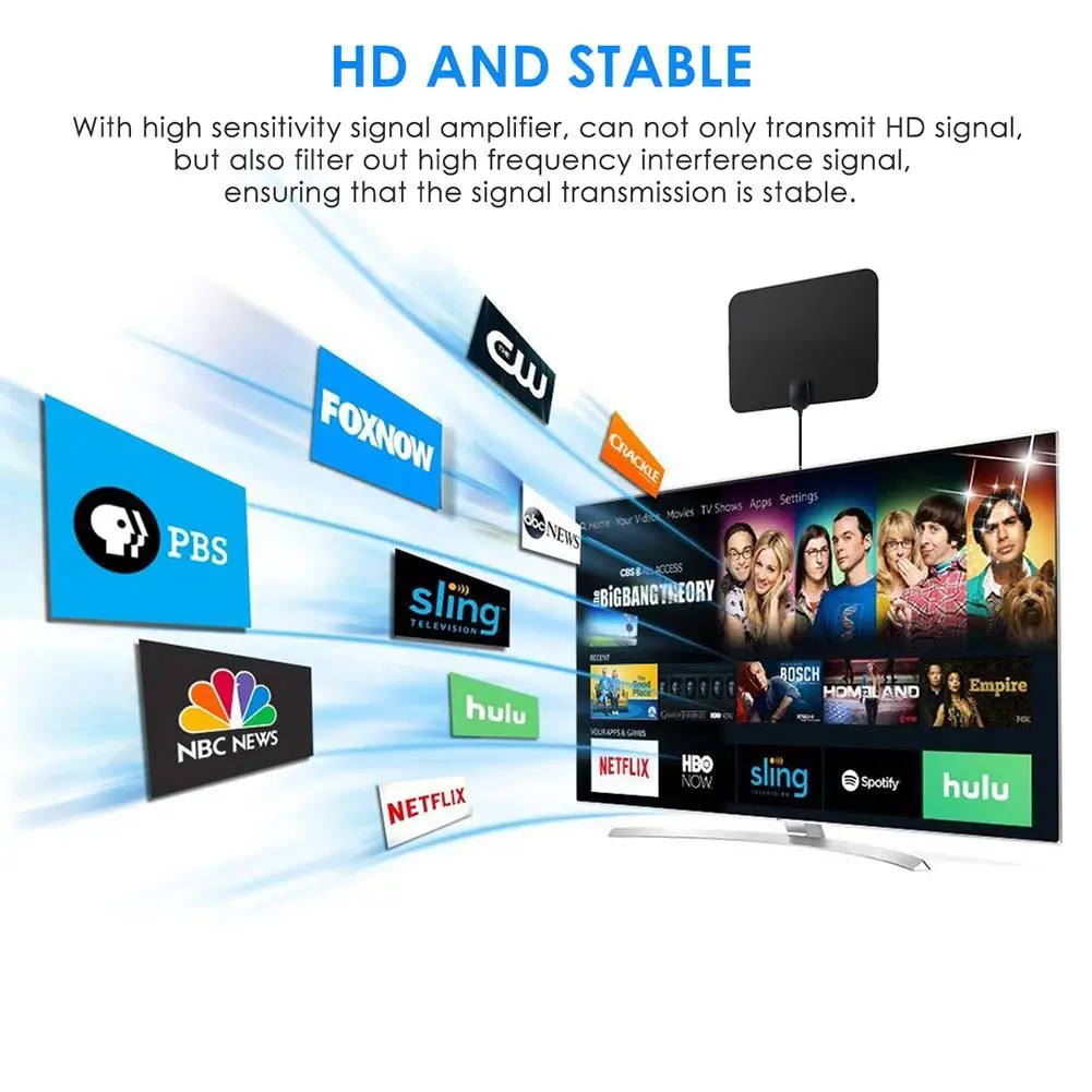 4K 25DB High Gain HD TV DTV DVB-T2 Box Digital TV Antenna USB 3600 Miles Booster Active Indoor Aerial HD Flat Design Amplifier