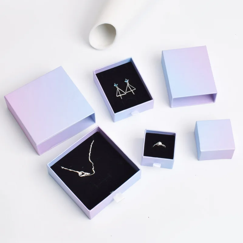 12Pcs Cardboard Drawer Jewelry Set Gift Box Ring Necklace Bracelets Earring Gift Packaging Boxes With Black Sponge