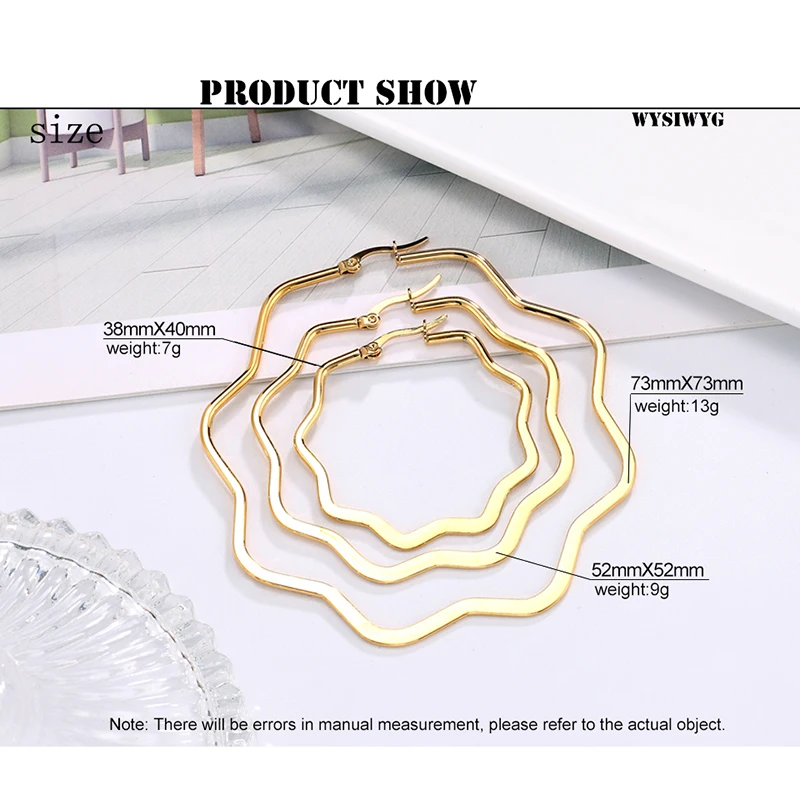 European and American earrings Stainless steel golden plum blossom geometric big ear hoop coil earrings woman‘s simple earrings