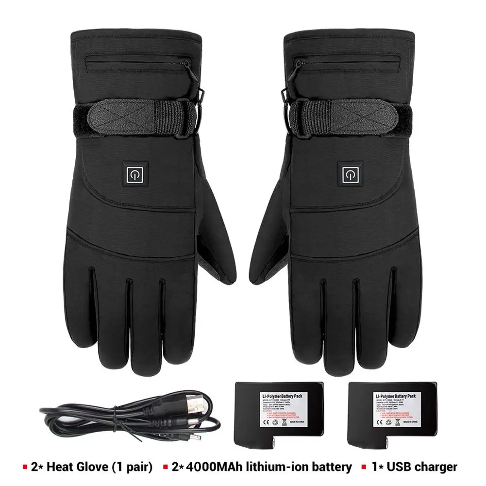 

3 Levels Temperature Heated Motorcycle Gloves 3.7V Rechargeable Touch Screen Electric Heating Glove Skiing Warmer Gants Moto