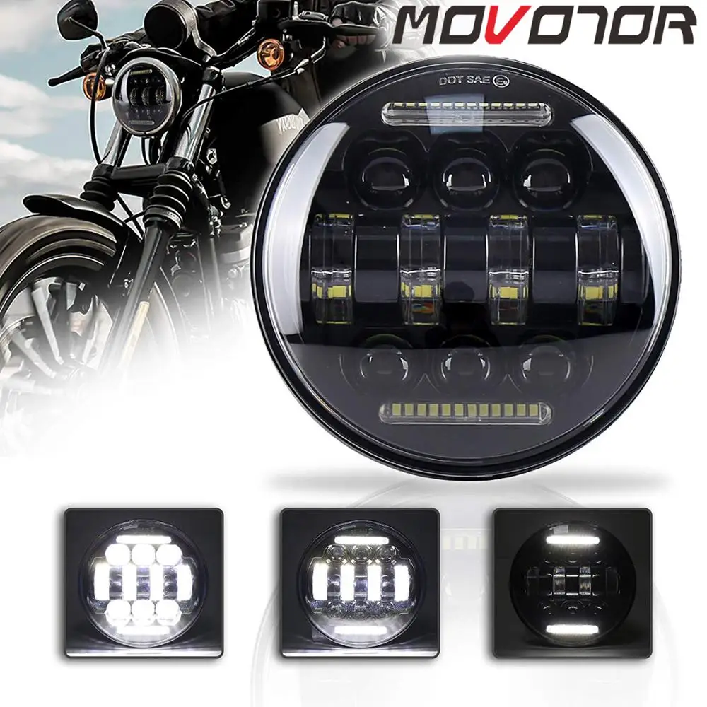 

MOVOTOR 1 Pcs 5.75 Inch LED Headlight with White DRL 5-3/4 5.75 Headlamp for Harley-Da-vidson Dy-na Sportster 1200