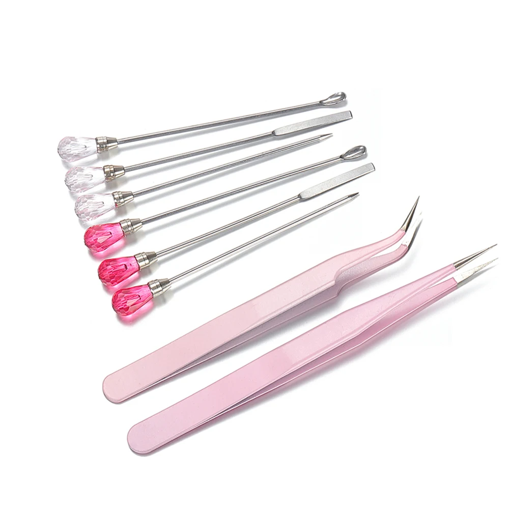 Resin Spoon Tweezers Pick-Up Poke Needle Spoon Tools Set Nail Art Tools Tweezers for Silicone UV Epoxy Resin Mold Clay Craft DIY