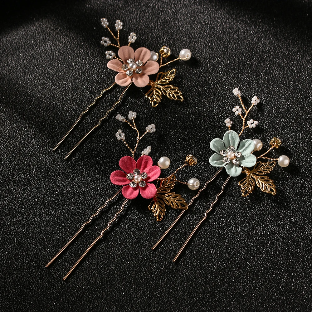 Bridal Wedding Hair Accessories Gold Leaves Hair Jewelry Hair Pins Fashion Luxury  Blue Flower Hair Combs Headdress Prom