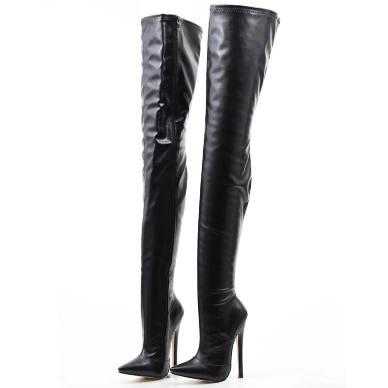 jialuowei Fetish Thigh High Boots Women 7 inch/18 cm Extreme High Heels Sexy Stiletto Thin Heel Over-The-Knee Zip Crotch Boots