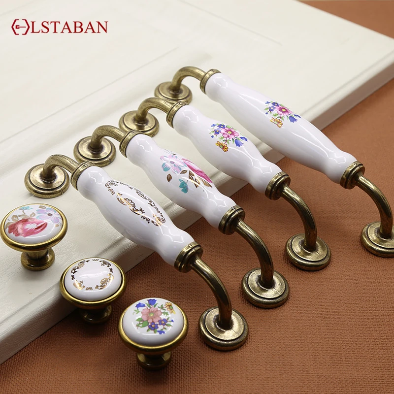 LSTABAN European Style Modern Minimalist Pastoral Ceramic Knob Drawer Shoe Cupboard Door Single Hole Wardrobe Handle