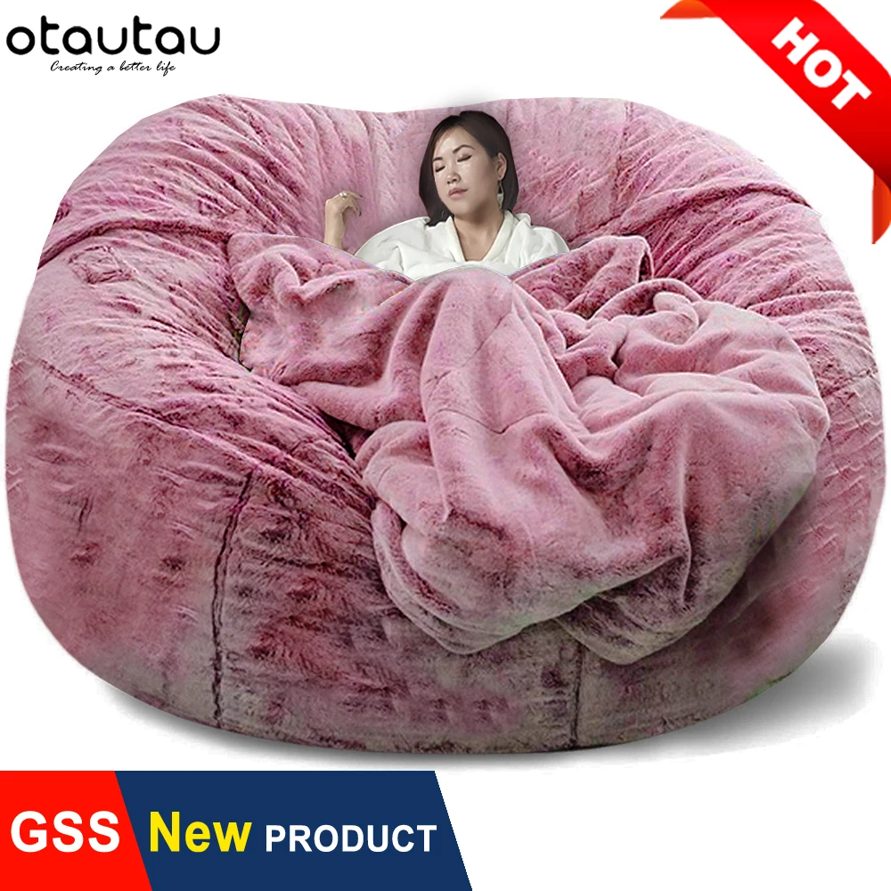 OTAUTAU 200cm Giant Bean Bag Sofa Bed Slipcover Big XXL Fluffy Beanbag Chair Recliner Pouf Seat Puff Couch Futon Relax Furniture