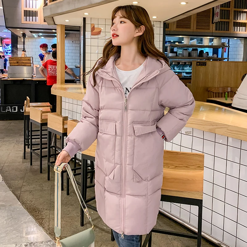 Winter Parkas 2022 Fashion Warm Thicken Long Outerwear Down Cotton Student Stand Collar Hooded Coat Solid Female Casual Jackets