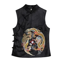 Traditional Ethnic Gilet Clothes Retro Chinese Style Modern Women Vest Jacket Black Oriental Casual Tang Suit Top Ropa