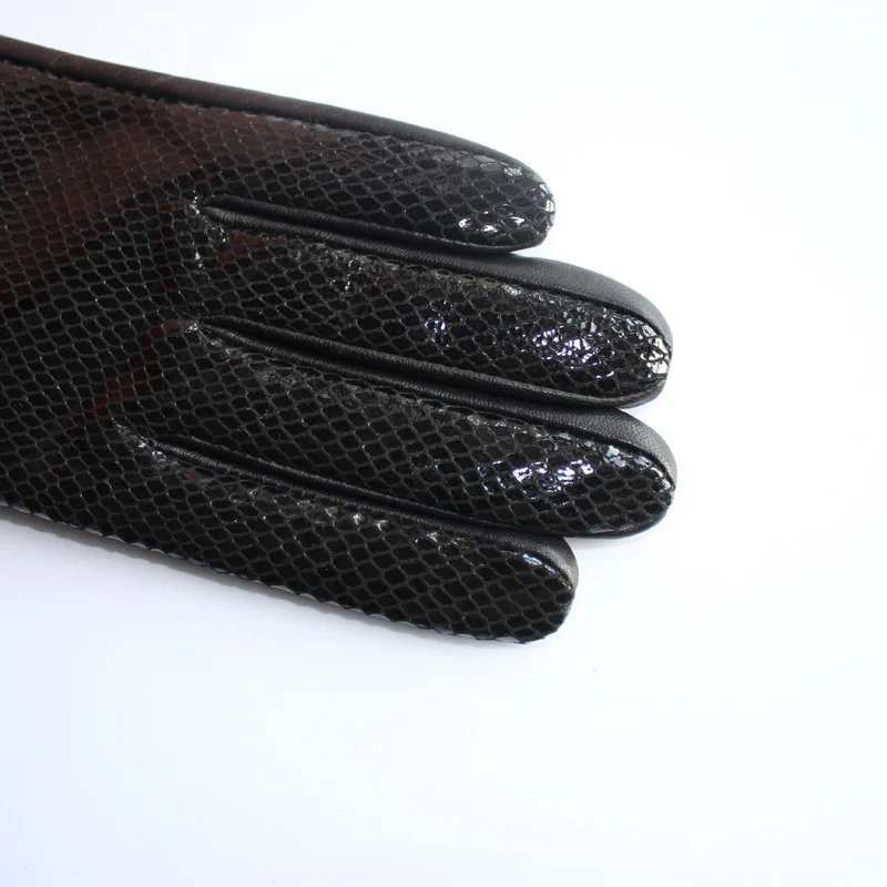 New Women Fashion Keep Warm In Autumn And Winter Black Half Serpentine High Quality Sheepskin Genuine Leather Gloves