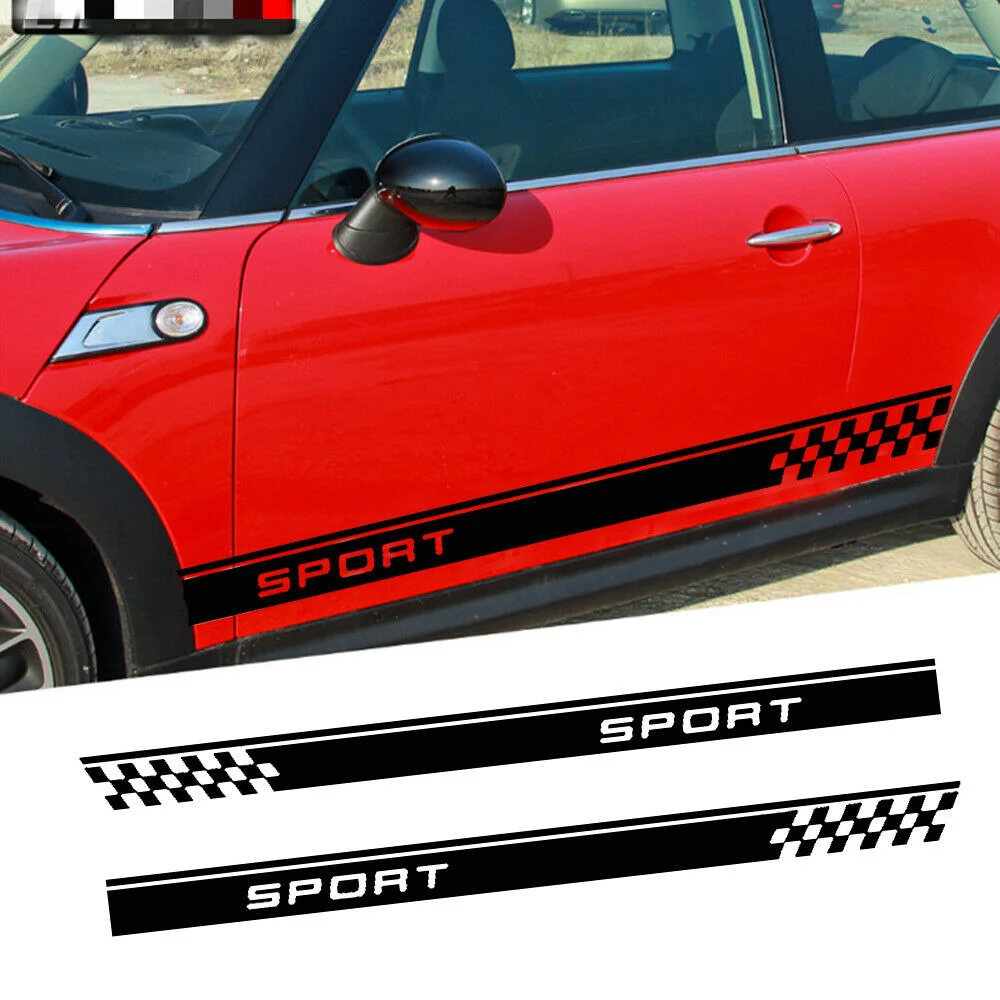 

2pcs Creative Car Tuning Sport Racing Plaid Hood Door Fender Skirt Side Stripes Decal Sticker Universal Car Accessories