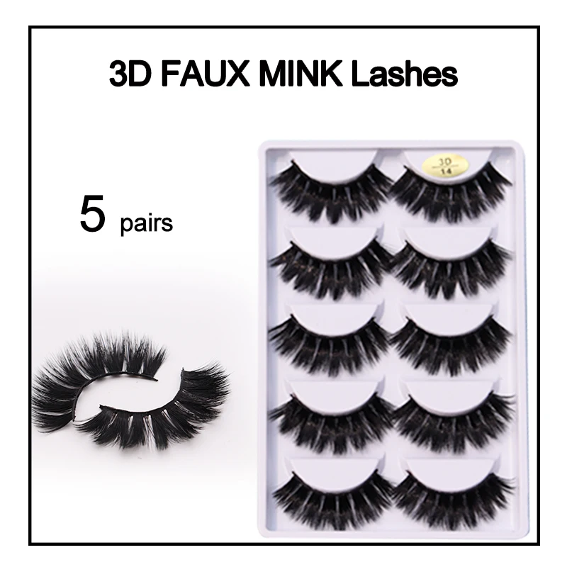 

5 Pairs Faux Cils Long Thick 3D Faux Mink Lashes Wholesale Box Package Pestañas Postizas Handmade Lashes Reusable Eyelashes