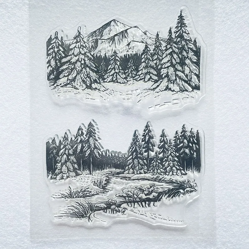 Mountain hill tree forest scenery Clear Stamp Transparent Silicone Stamp Seal Sheet For Scrapbooking Photo Album Decoration