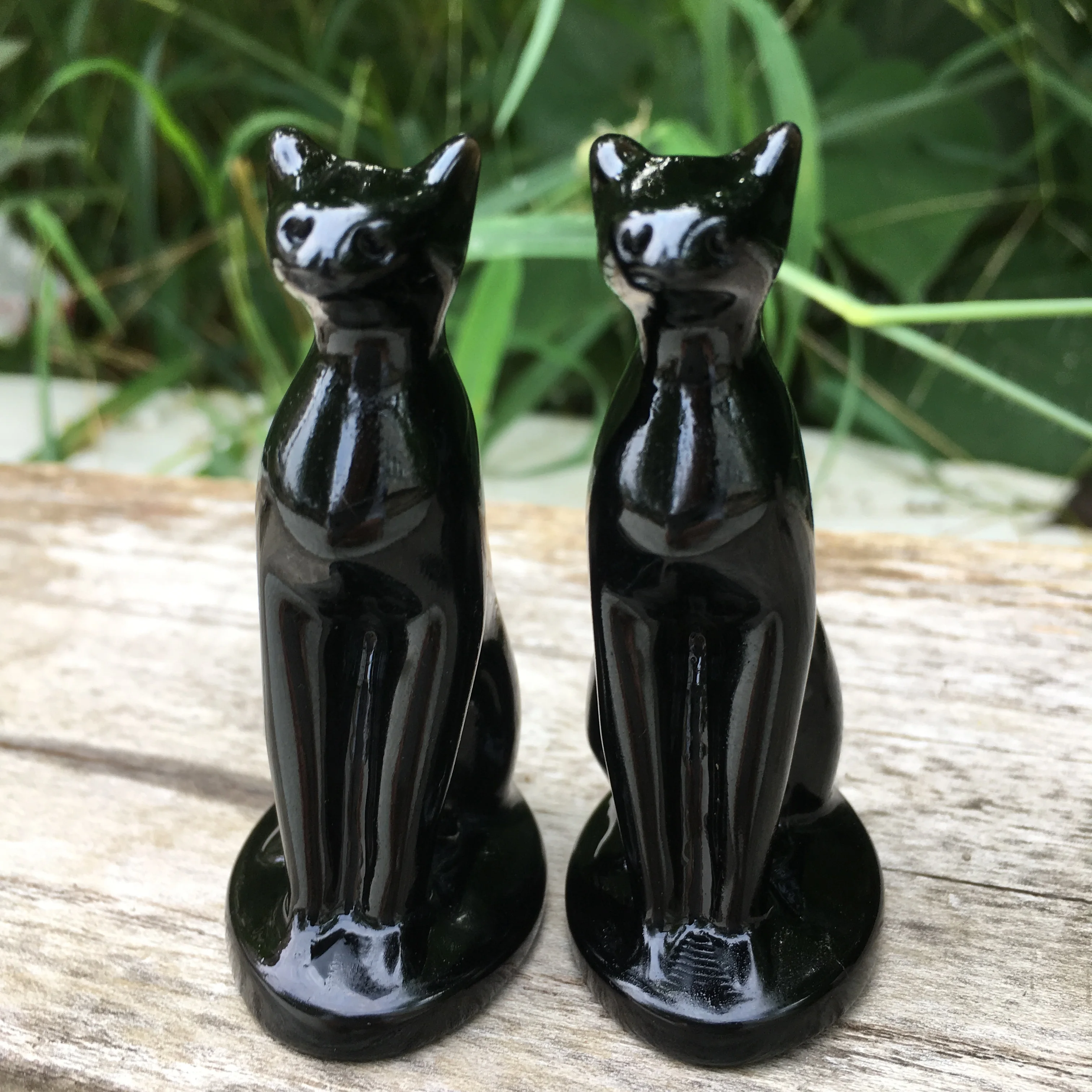 7cm Cute Natural Stone Black Obsidian Handmade Carved Egyptian Cat God Animal Powerful Statue For Home Decoration Gift