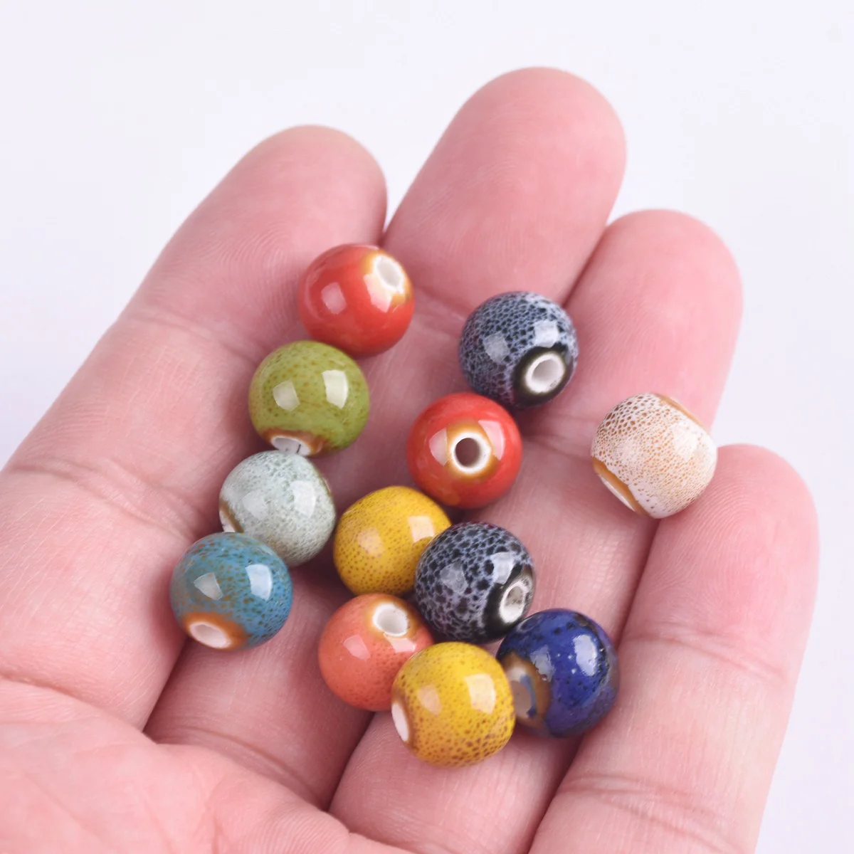 20pcs Round 10mm Fancy Glaze Ceramic Porcelain Loose Spacer Beads Lot For Jewelry Making DIY