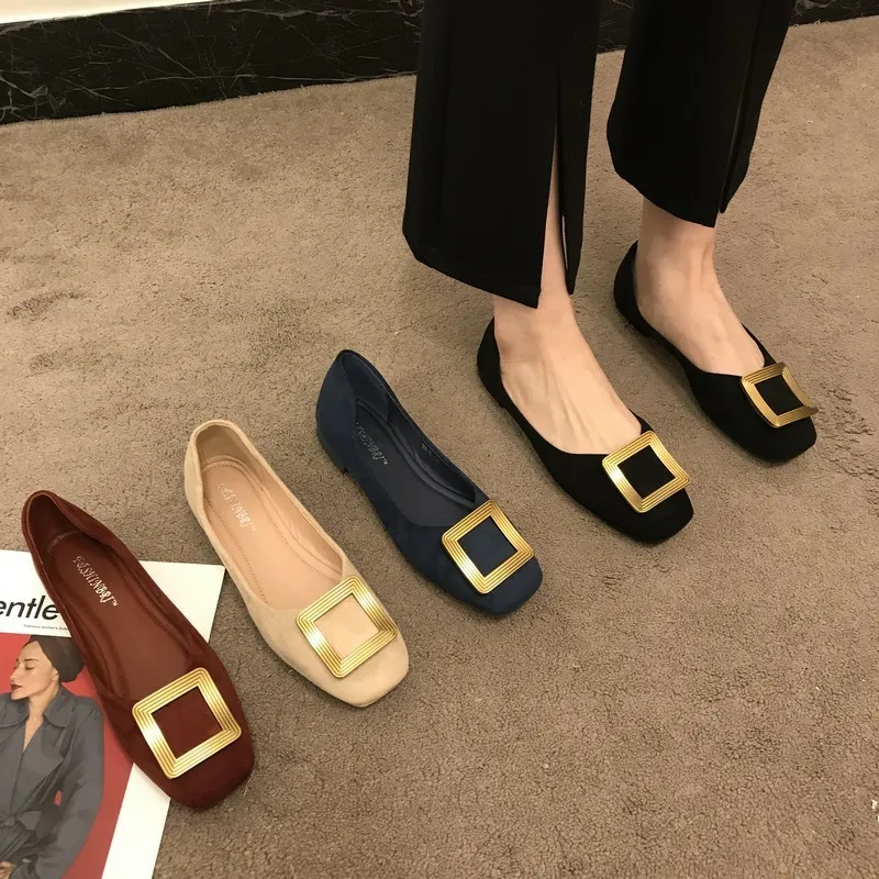 Taomengsi Casual Ladies shoes Square Head Leisure Shallow Beige Plain and Mixed Colors Comfortable Women's Shoes