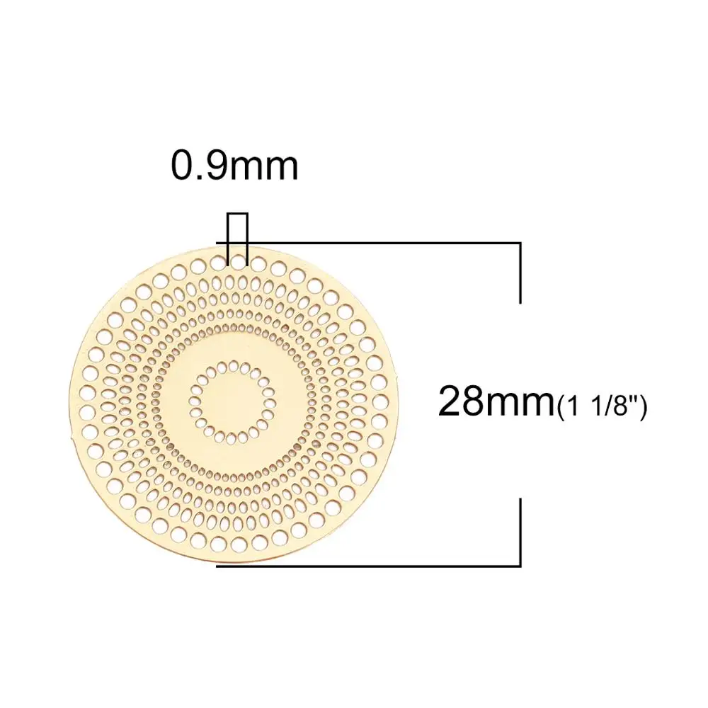 DoreenBeads Iron Alloy Filigree Stamping Connectors Round Gold Color Circle Hollow Making DIY Jewelry 28mm Dia, 10 PCs