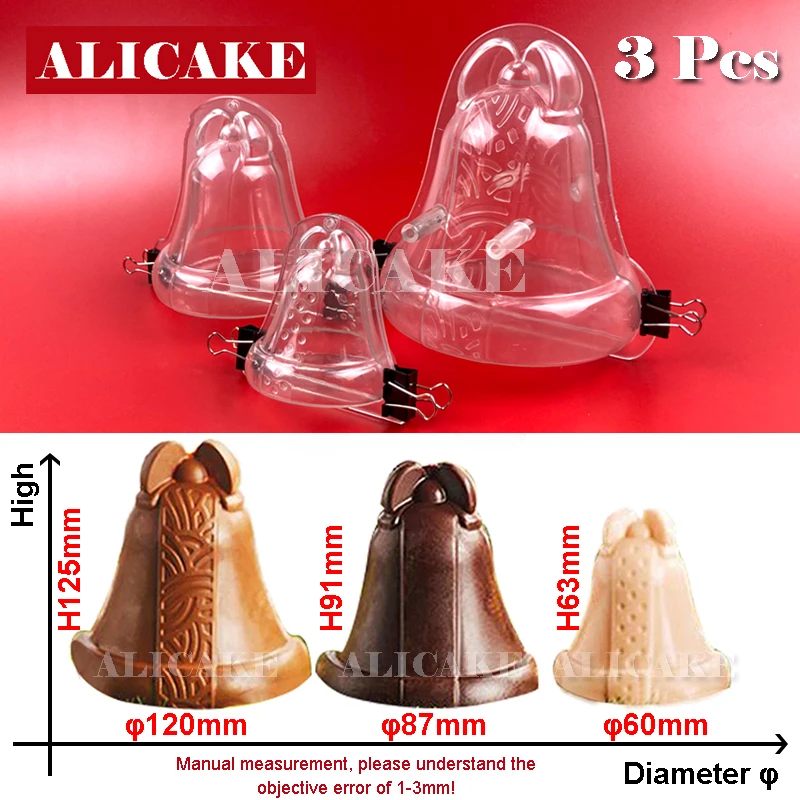 Christmas Polycarbonate Chocolate Molds for Santa Claus Bells Gift Mould Bonbons Bakery Confectionery Baking Pastry Tools