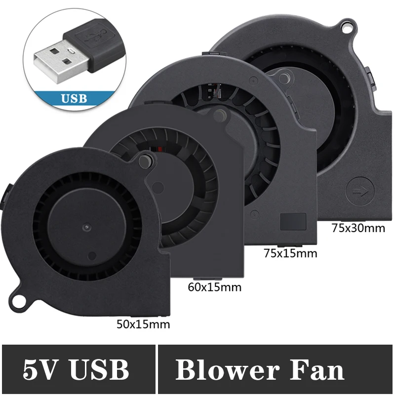 

5 Pieces Gdstime 50mm 60mm 75mm 5V USB Blower Fan 75x30mm DC Brushless Motor Centrifugal Cooling 50x15mm 75x15mm 60x15mm