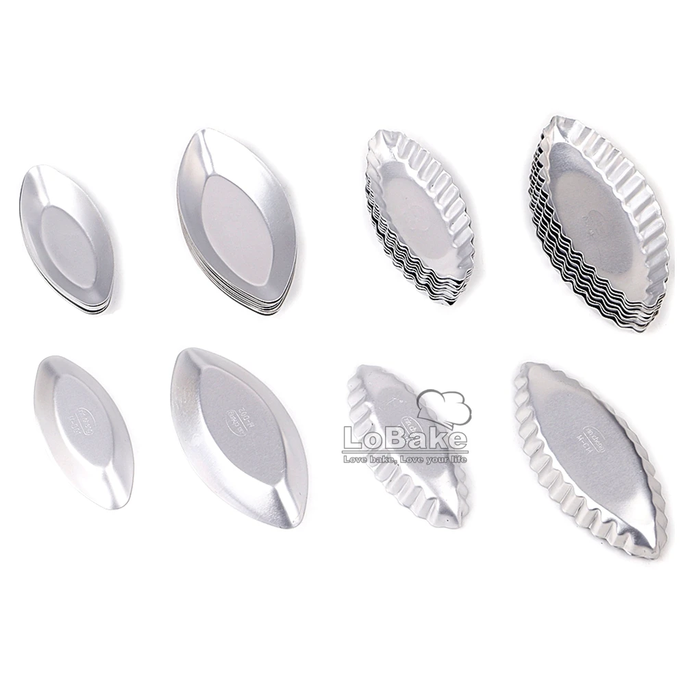 10pcs/lot 4 designs flat fluted boat aluminium tart mold egg tarts holders mini cake mould jelly pudding molds DIY bakery tools