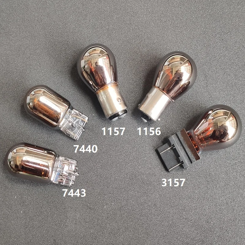 2pcs 581 PY21W S25 BAU15s Silver / Chrome Amber Glass 1157 BA15D T25 315712V 21W Car Tail Lamp Stop Light Indicator Bulb