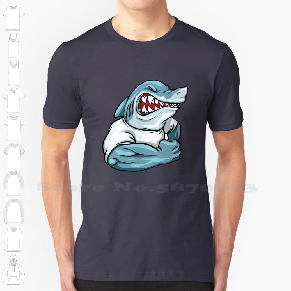 Strong Shark 100% Cotton T-Shirt Sharks Shark Lover Banana Shark Whale Shark Shark Shark Fin Shark Teeth Tiger Shark Hippie