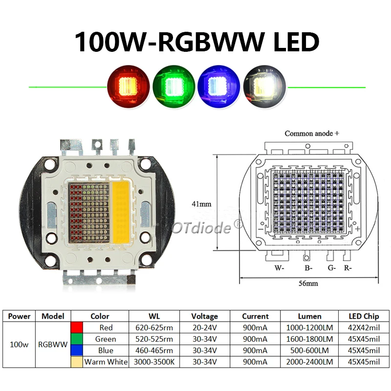 100W RGBW RGBWW RGBWY High Power LED 4 or 5 Channel COB Red Green Blue Yellow Amber Lamp Bulbs Chip For DIY Stage Lightings