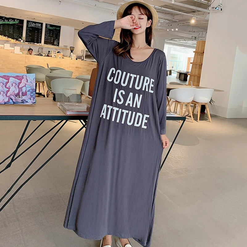 

Autumn New Ladys Modal Basic Nightgown Nightie Long Maternity Dress Home Dress Sleepwear Pregnant Night Shirt Loose Nightwear