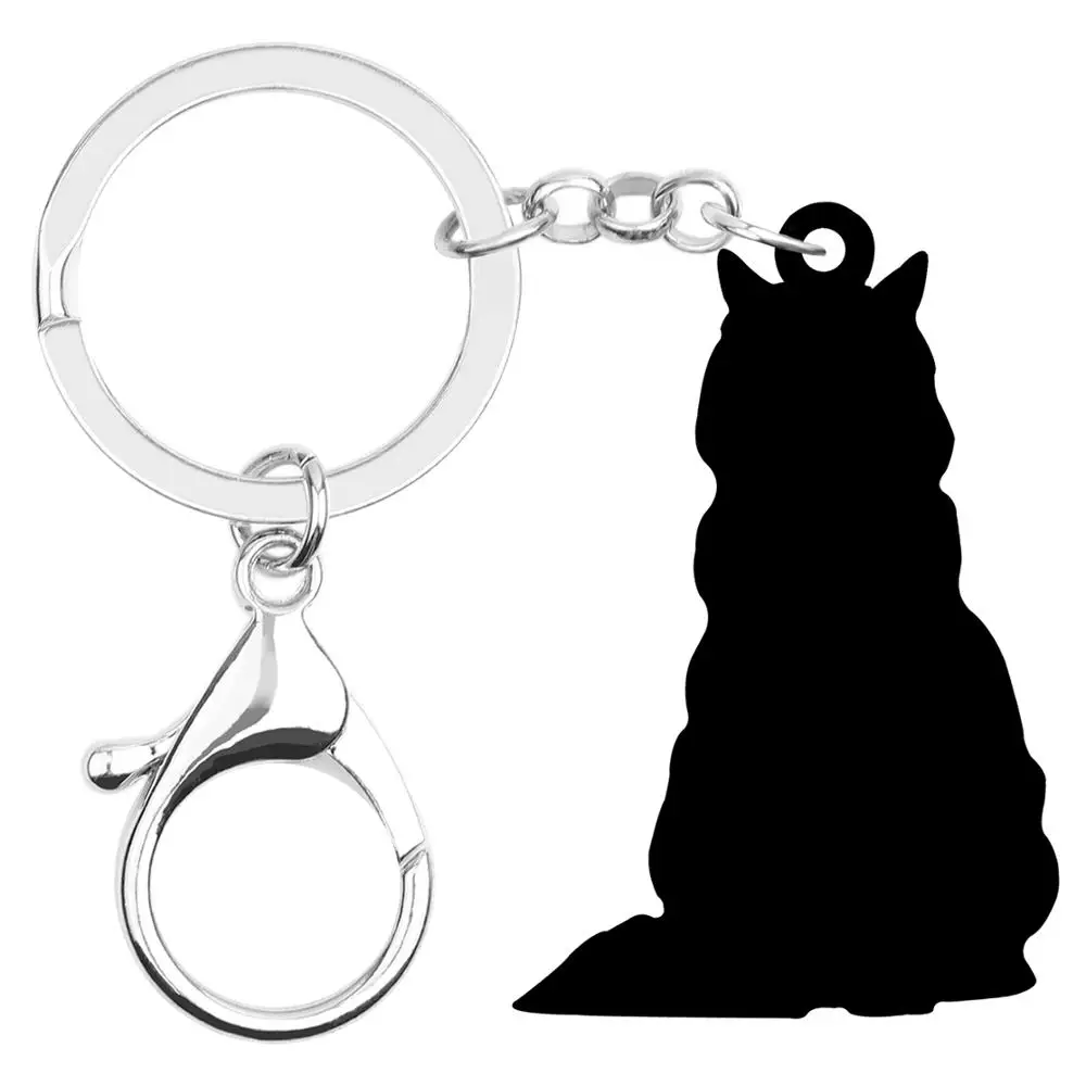 WEVENI Acrylic Black Maine Coon Cat Keychains Cute Kitten Animal Keyring Jewelry For Women Girls Kids Trendy Gift Car Decoration