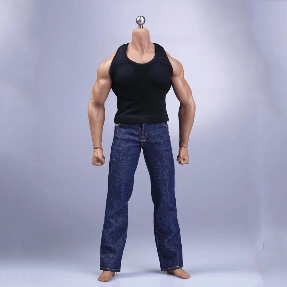 

In stock 1/6 Vest jeans belt set 1/6 Scale action figure clothing set for M35 muscle man body for collection Female Clothes Set