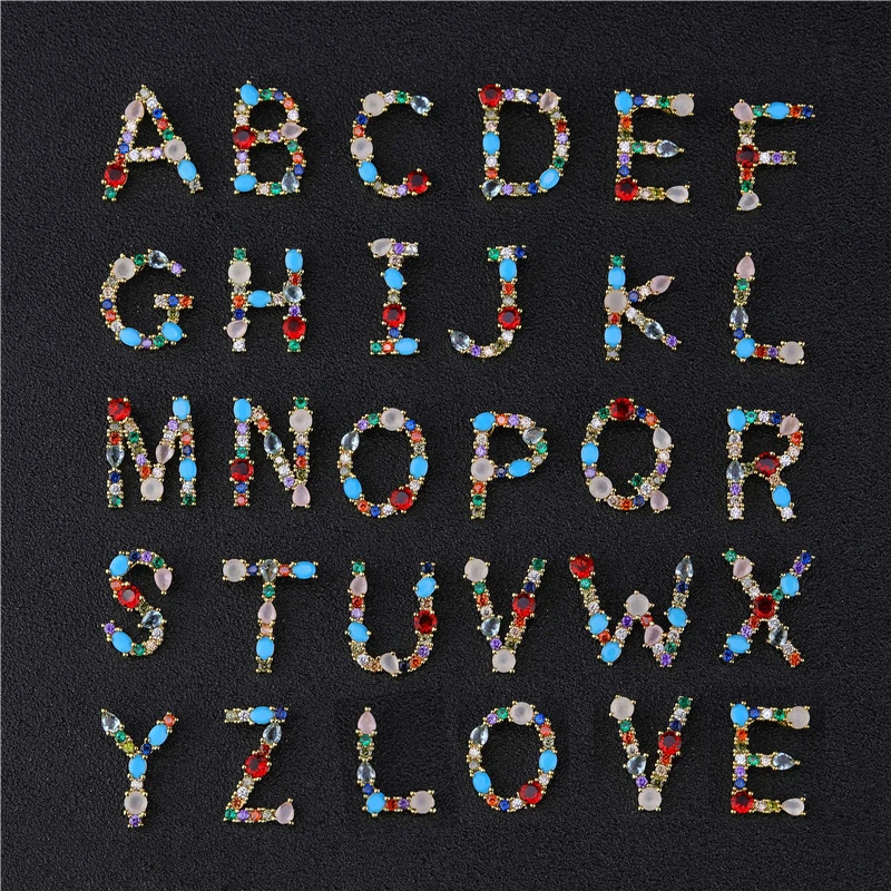 Juya Hand made Rainbow Crystals Opal Gems 26 Alphabet Letters Initial Charms For DIY Name Jewelry Making Supplies