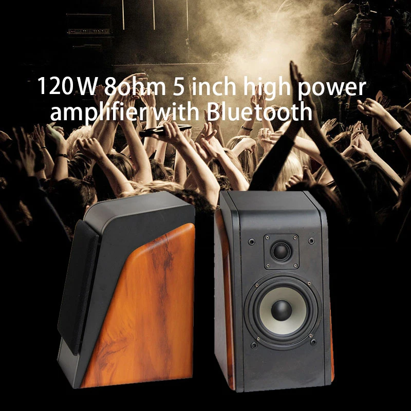 4~8ohm 120W 5 Inch Bluetooth Speaker with Power Wooden Monitor Speaker Active HIFI Bookshelf Speaker Fever Sound Box