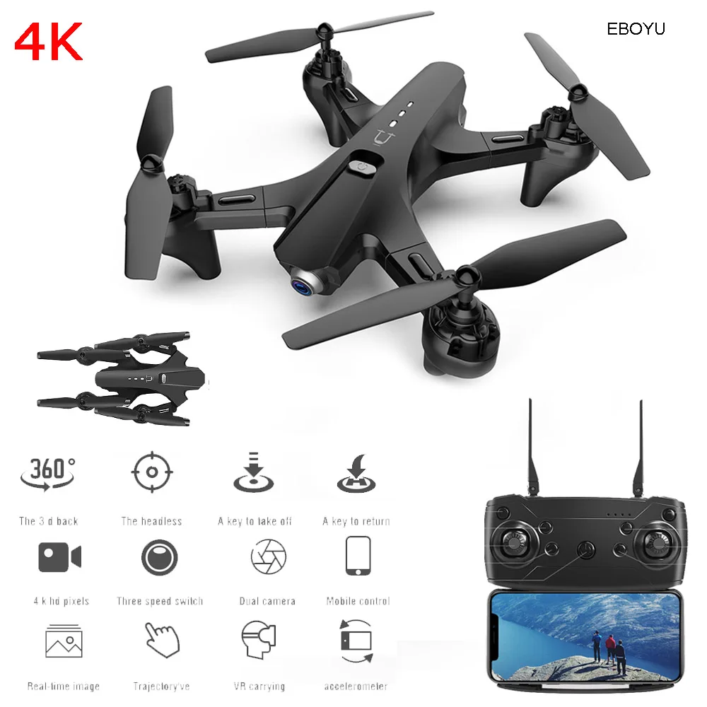 

EBOYU LS-UTU 2.4Ghz 4k /1080P WiFi FPV RC Drone Dual Cameras Altitude Hold One-Key-Return Foldable RC Quadcopter Drone Toy RTF