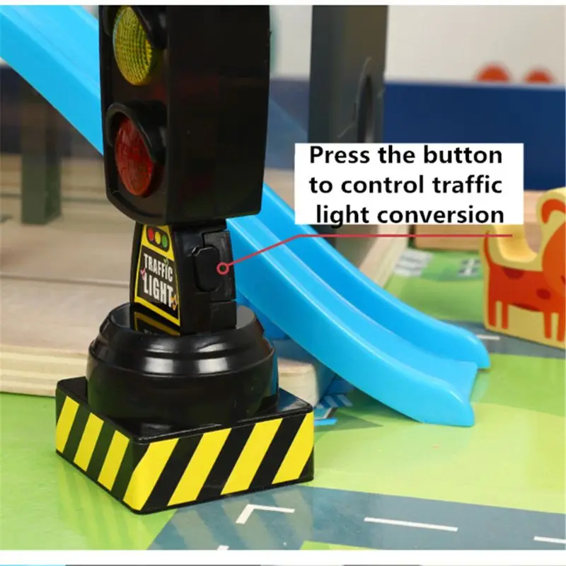 Singing Traffic Light Toy Magnetic Train Wooden Train Track Accessories Scene Road Sign with Light and Sound Railway Toys