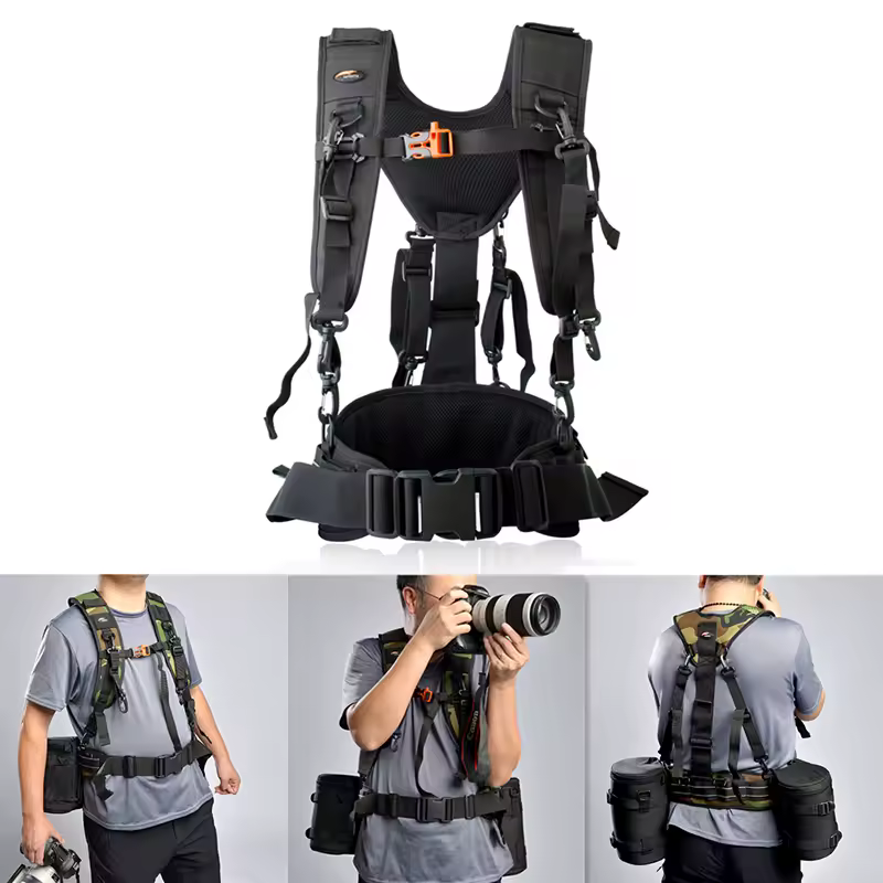 Cinto de fotografia e sistema de arnês para câmera, alça de ombro dupla, câmera slr fixa, faixa de cintura de suspensão rápida para bolsa de lente