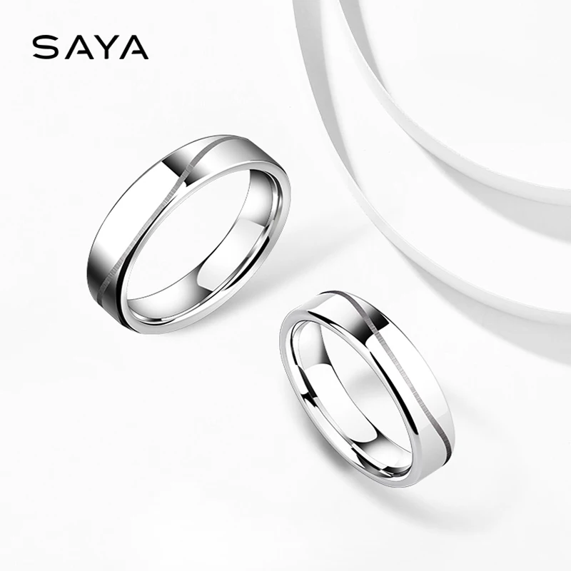 Tungsten Carbide Engrave Rings for Men Women Silvery Fine Jewelry Set Pair Matching Engagement, Customized