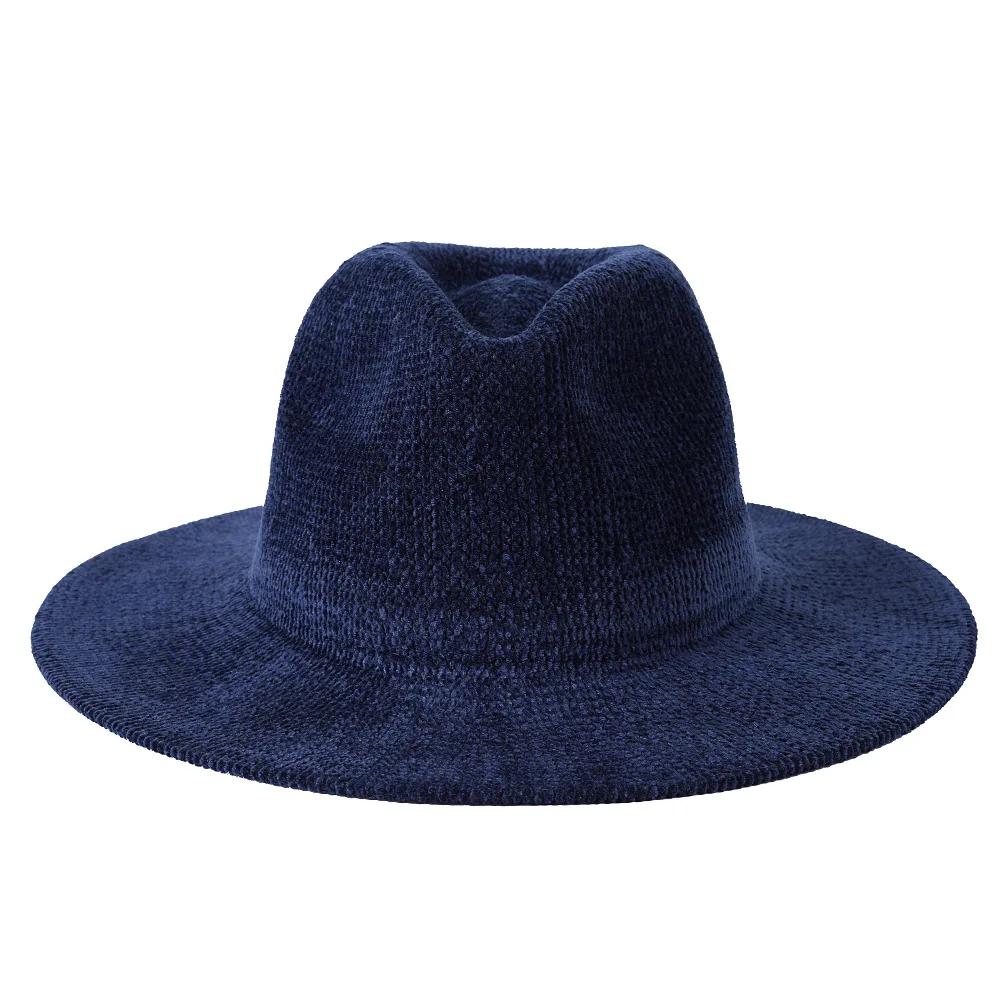 Chenille Fedora Hat Pure Color Thick Material Jazz Hat Fedora Hat Navy Blue Jazz New Winter Hat Wholesale шапка женская