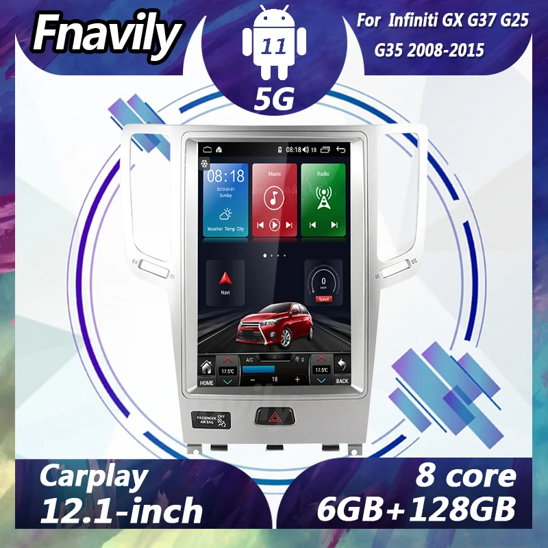 

Fnavily 12.1" Android 11 car radio For Infiniti GX G37 G25 G35 video dvd player Tesla style car stereos navigation GPS 2008-2015