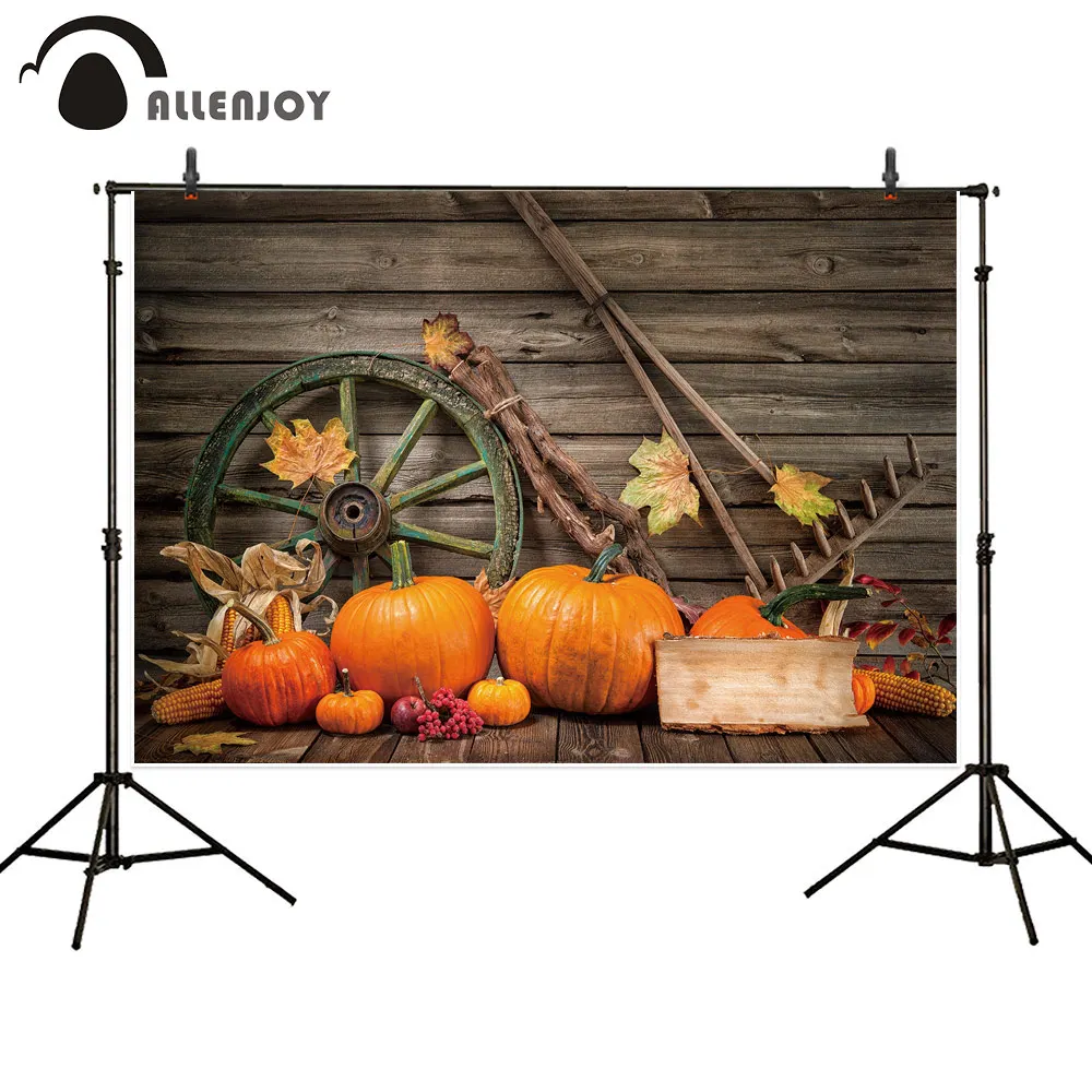 Allenjoy Thanksgiving photography backdrops farm barn wood wheel pumpkin fall autumn baby photophone photo background photobooth