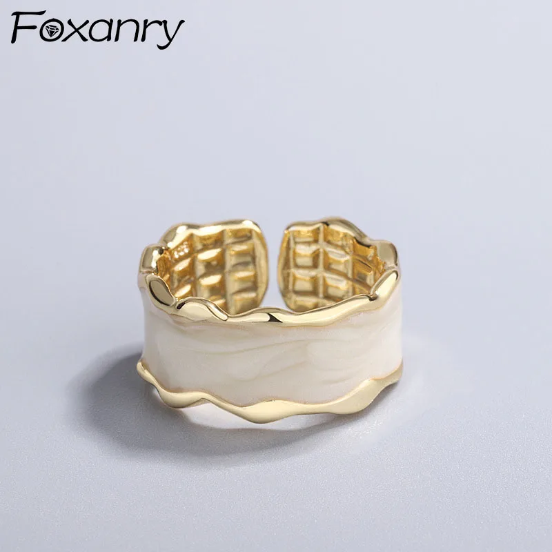 FOXANRY Silver Color Wide Rings for Women Trendy Elegant Vintage Simple Wave Texture Design Party Jewelry Birthday Gifts