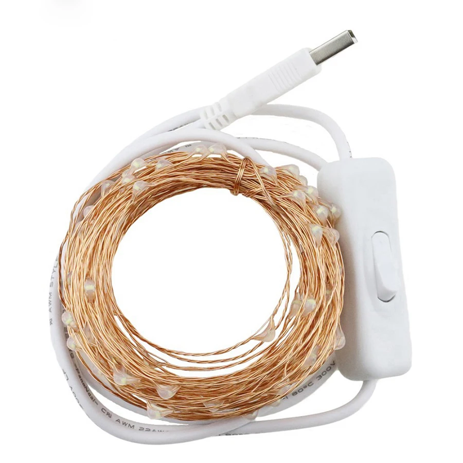 

10M 100leds Waterproof USB Copper Wire LED string lights with on/off Switch Holiday Outdoor Fairy Lights For Christmas Party