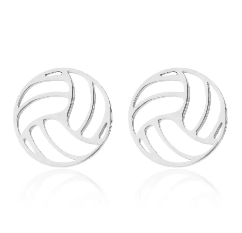 Tiny Small Stainless Steel Fashion Volleyball Stud Earrings Hollow Sports Jewelry For Women Men Statement Friendship Gifts