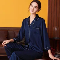 100% Mulberry Silk Pajamas Women Summer Winter Spring Long-sleeved Two-piece Couple Home Service Silk Pajamas For Lady - Image 5
