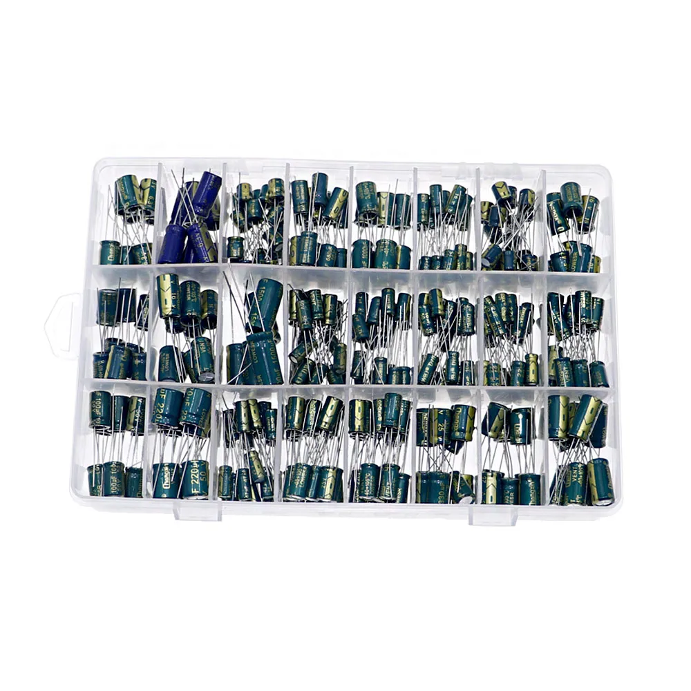 360Pcs/Box 24 Values High frequency electrolytic Capacitor Kit set 1UF-1500UF Aluminum Capacitors 6.3V-50V Low ESR