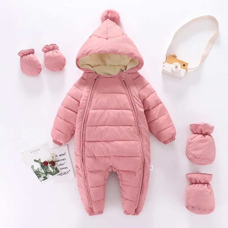 2023 Newborn Baby Jumpsuit Hooded Plus Velvet Warm Baby Boys Snowsuit Toddler Snow Suit Baby Girl Cotton Overalls Rompers