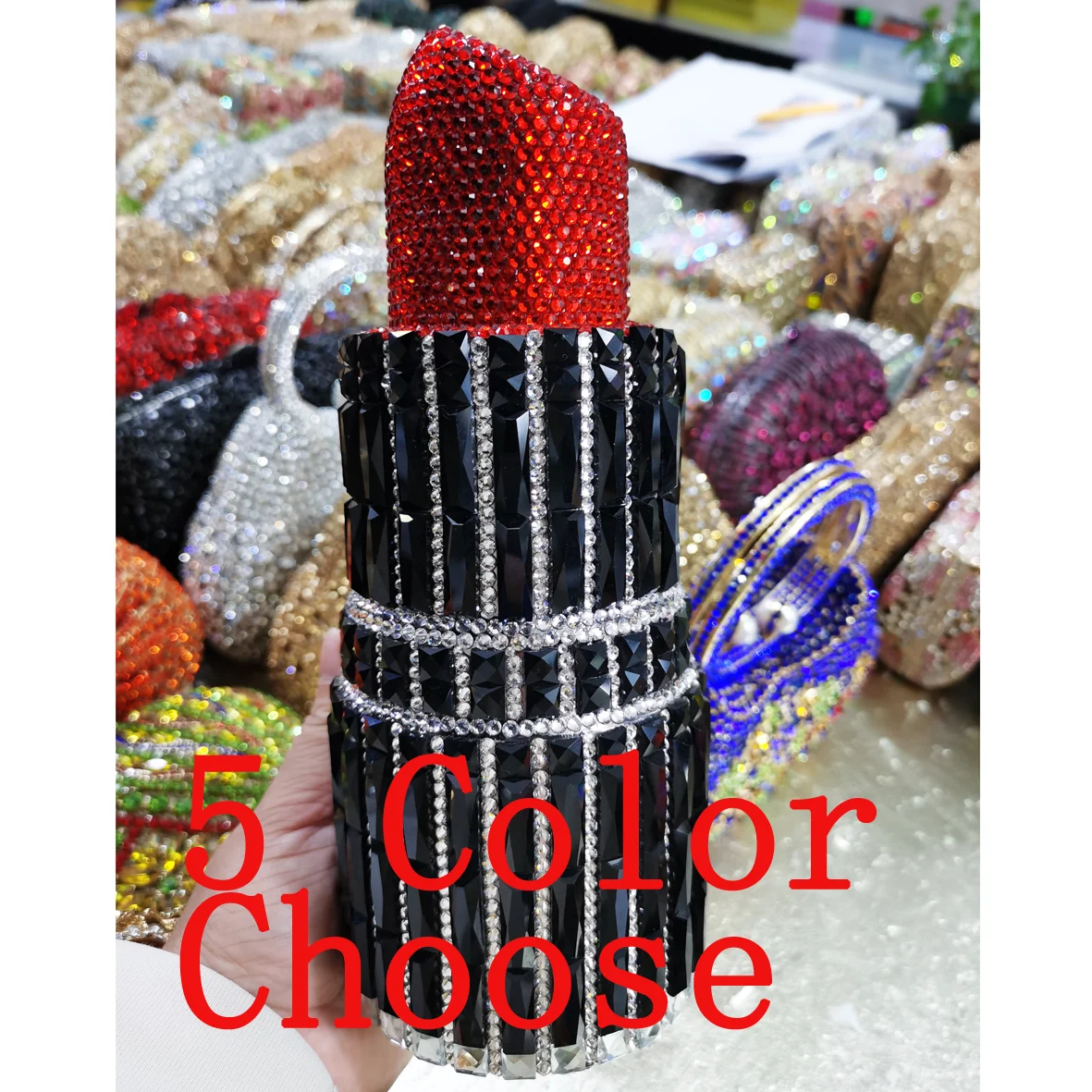 

Fashion lipstick Design Clutch Bags Black Silver Crystal Evening Bags Luxury Lippie Purse female banquet Handbags