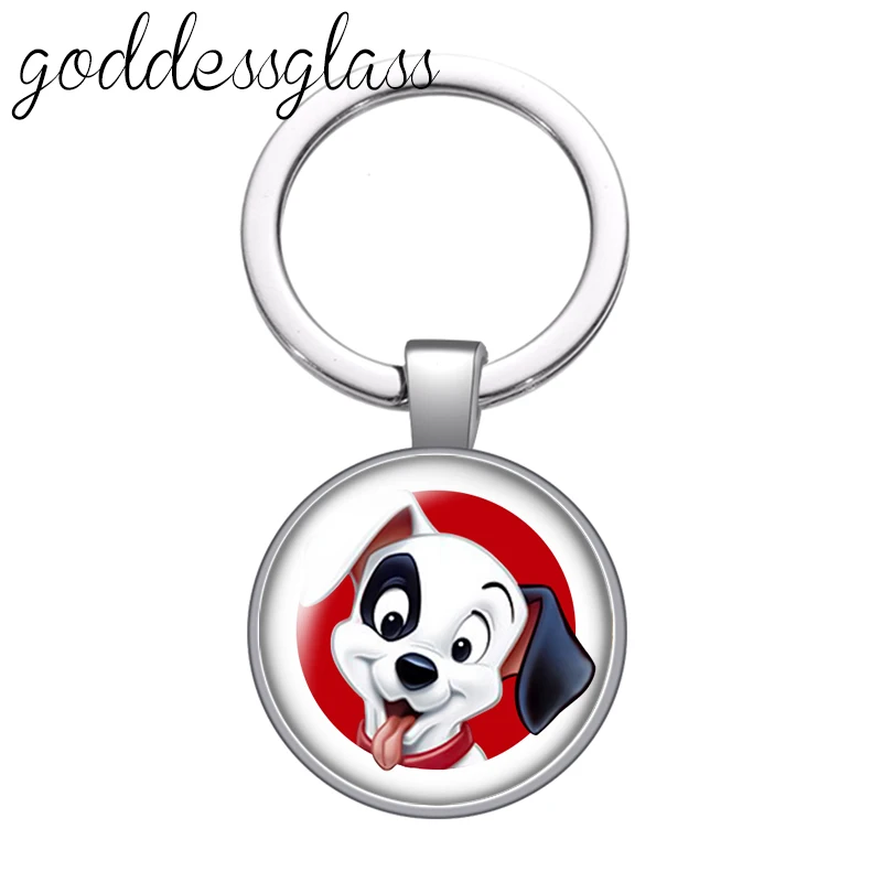 Disney 101 Dalmatians Cute dogs family glass cabochon keychain Bag Car key chain Ring Holder Charms keychains gift