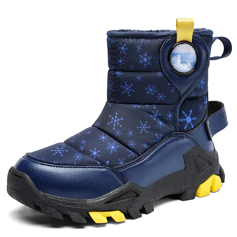 Botas de nieve para niños, zapatos deportivos impermeables, cálidos, de piel, a la moda