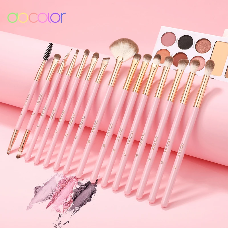 Docolor Pink 15Pcs Makeup Brushes Set Eyeshadow Eyeliner Eyelash Eyebrow Brush Beauty Make up Blending Tools Maquiagem