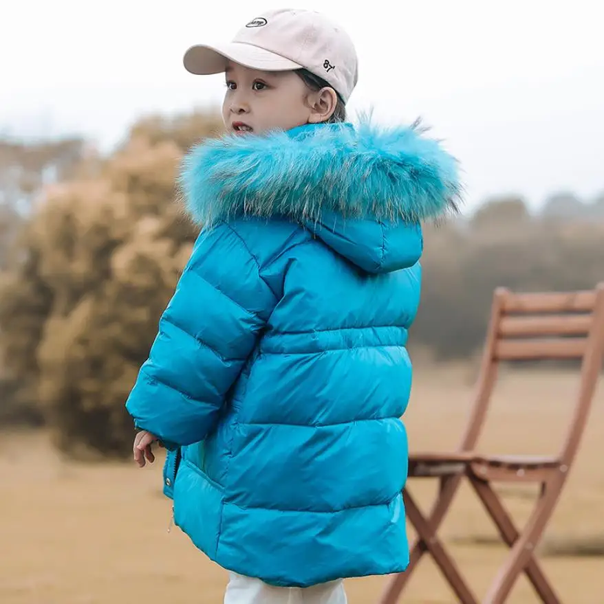 2021 winter new real fur collar down jacket children thicker 90% white duck down coats baby girl warm down parka wz376