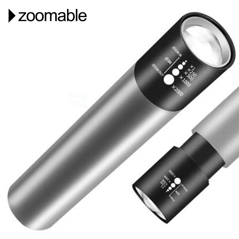 Mini LED Flashlight USB Rechargable 3 Lighting Mode Waterproof Torch Telescopic Zoom Stylish Portable Suit for Night Lighting